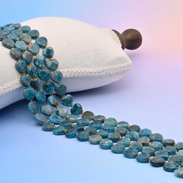 Natural Blue Apatite Faceted Heart Gemstone Beads, Bead Size 12mm Heart Faceted Beads, DIY Jewelry Making Beads, 15.5 Inches Per Strand - Mycrazycrystal