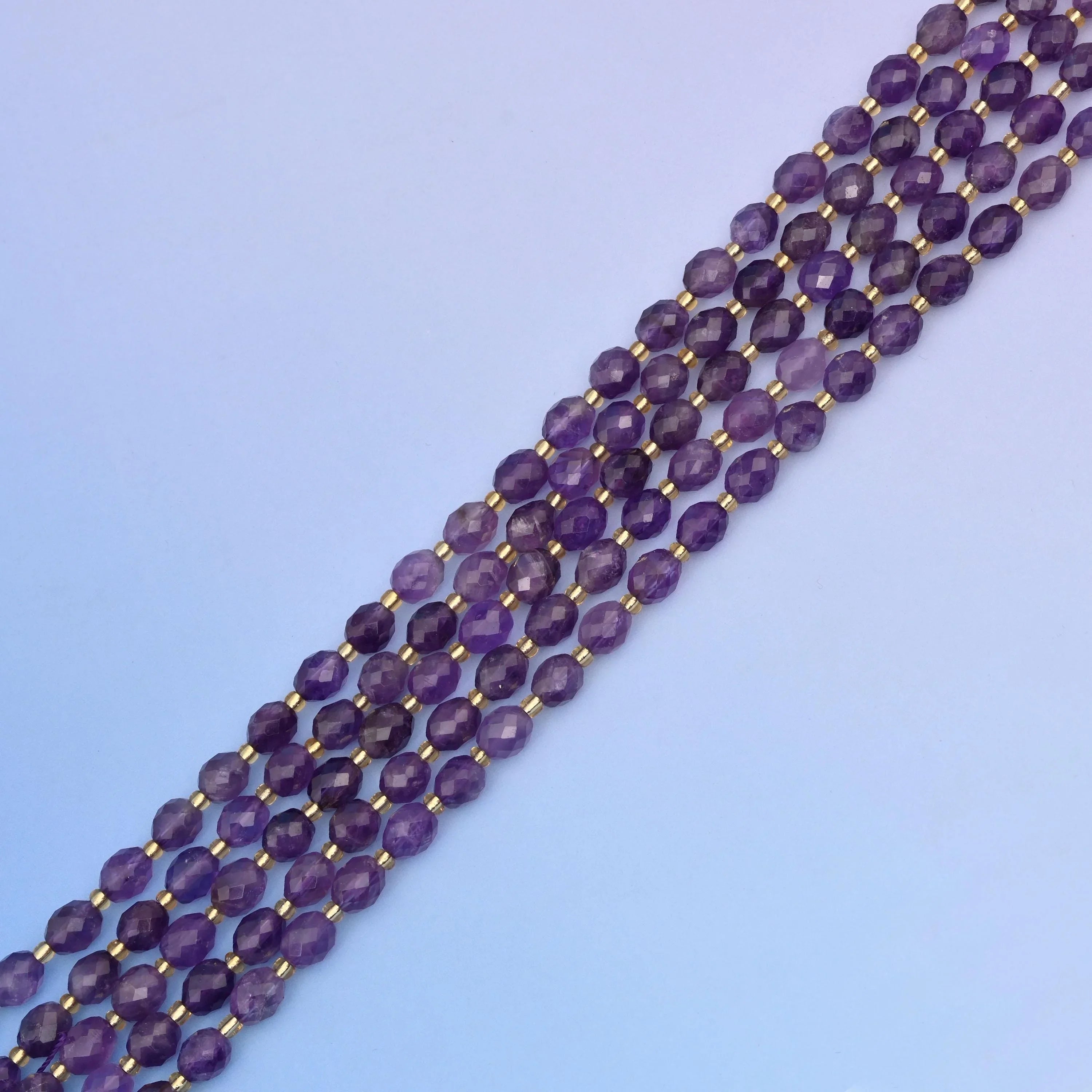 Amethyst Faceted Rice Barrel Beads