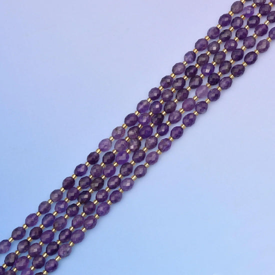 Amethyst Faceted Rice Barrel Beads