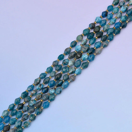 Natural Blue Apatite Faceted Rice Gemstone Beads, Size 6x8mm Rice Beads, DIY Jewelry Making Beads, 15.5 Inches Per Strand - Mycrazycrystal