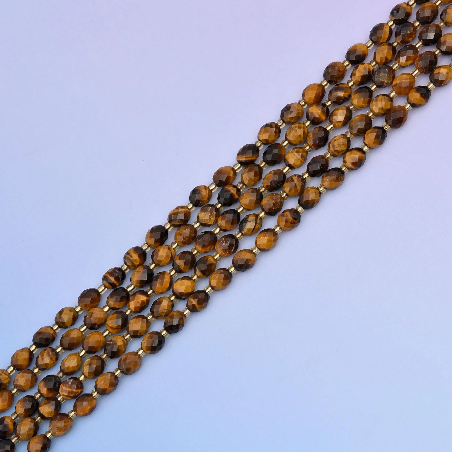 Tiger Eye Faceted Rice Barrel Beads