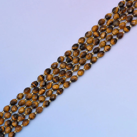 Tiger Eye Faceted Rice Barrel Beads