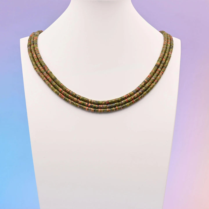 Natural Unakite Smooth Heishi Disc Gemstone Beads, Size 1x4mm Beads, DIY Jewelry Making Beads, 15.5 Inches Per Strand - Mycrazycrystal