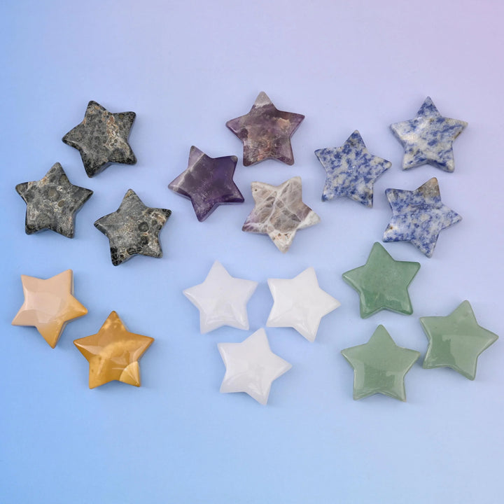 30mm 5 Point Gemstone Star, Polished Healing Crystal Star, Pocket Stone, DIY Gemstone Star No Hole - Mycrazycrystal