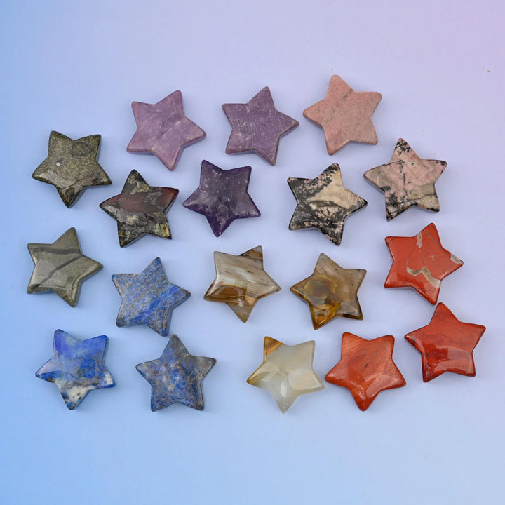 30mm 5 Point Gemstone Star, Polished Healing Crystal Star, Pocket Stone, DIY Gemstone Star No Hole - Mycrazycrystal