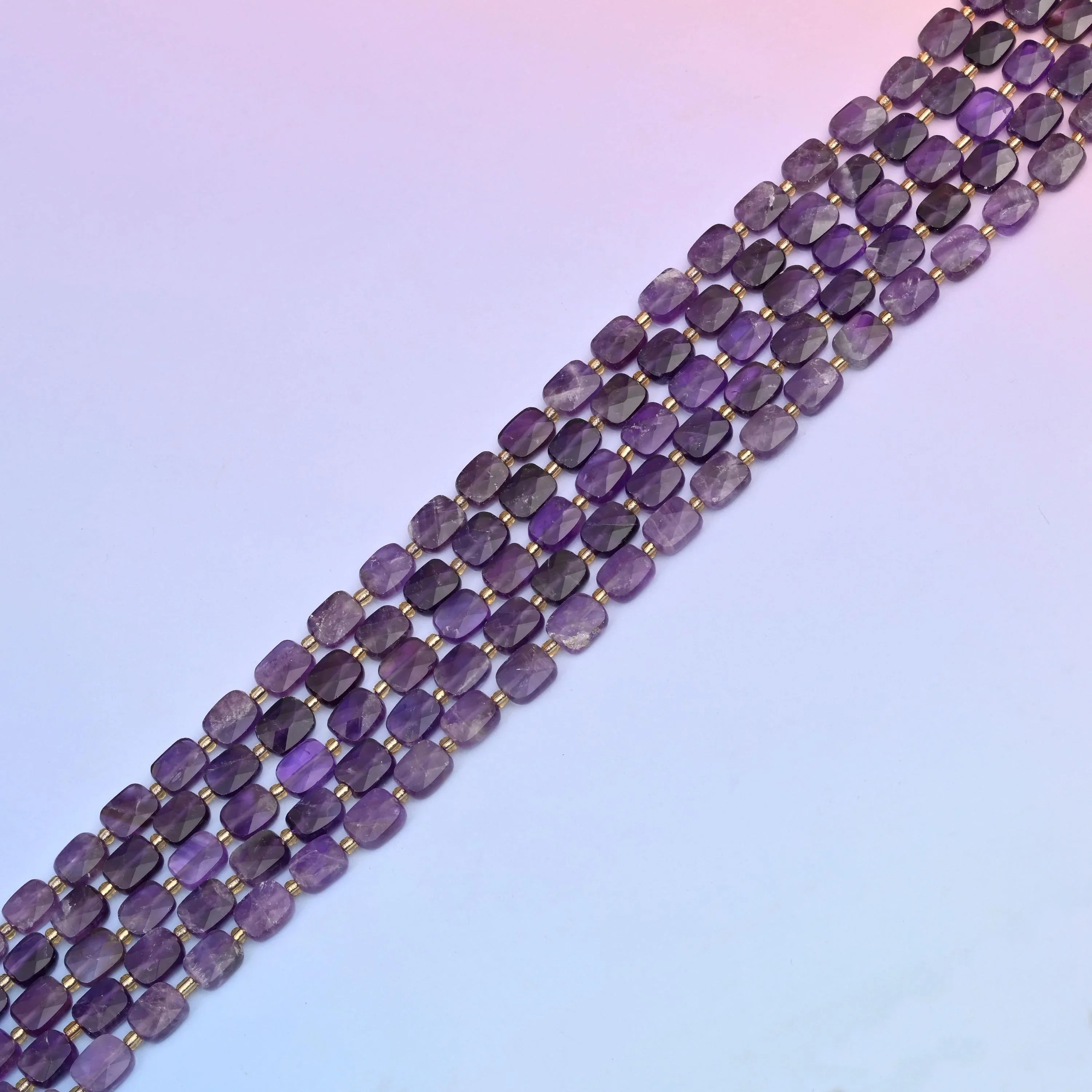 Natural Amethyst Faceted Rectangular Gemstone Beads, Bead Size 10x8mm Rectangle Beads, DIY Jewelry Making Beads, 15.5 Inches Per Strand - Mycrazycrystal