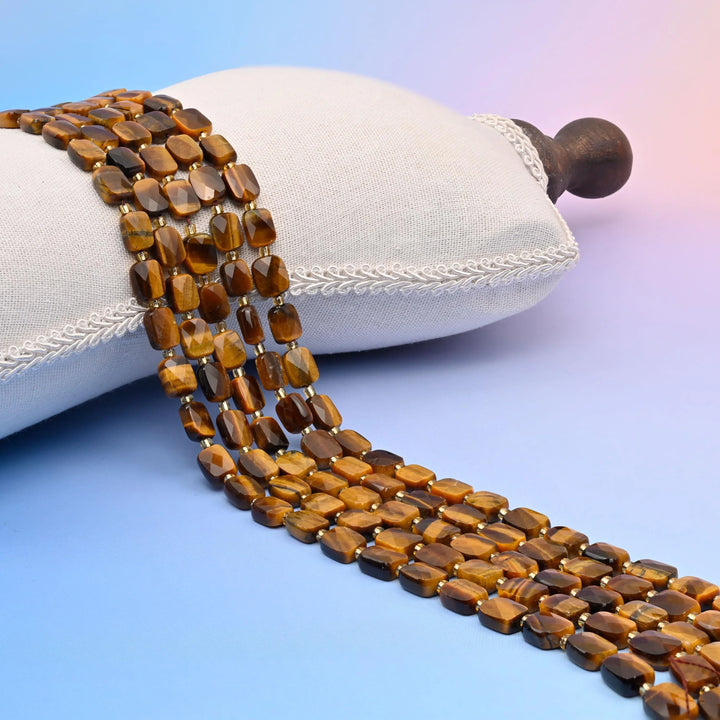 Natural Tiger Eye Faceted Rectangular Gemstone Beads, Bead Size 10x8mm Rectangle Beads, DIY Jewelry Making Beads, 15.5 Inches Per Strand - Mycrazycrystal