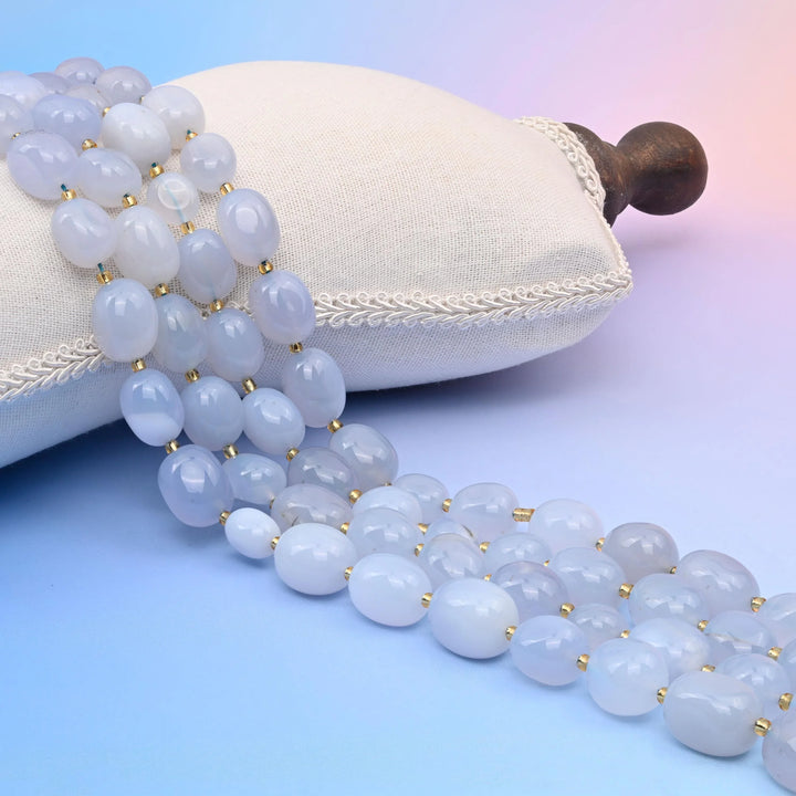 Natural Blue Chalcedony Oval Gemstone Beads, Size 10-17mm Red Nugget Beads, DIY Jewelry Making Beads, 15.5 Inches Per Strand - Mycrazycrystal