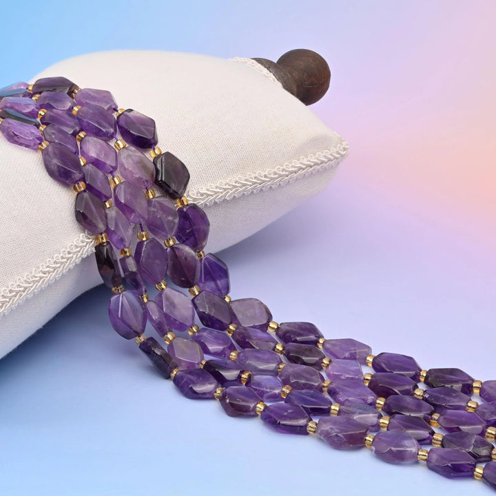 Natural Amethyst Smooth Rhombus Shape Gemstone Beads, Size 12x14mm Faceted Beads, DIY Jewelry Making Beads, 15.5 Inches Per Strand - Mycrazycrystal