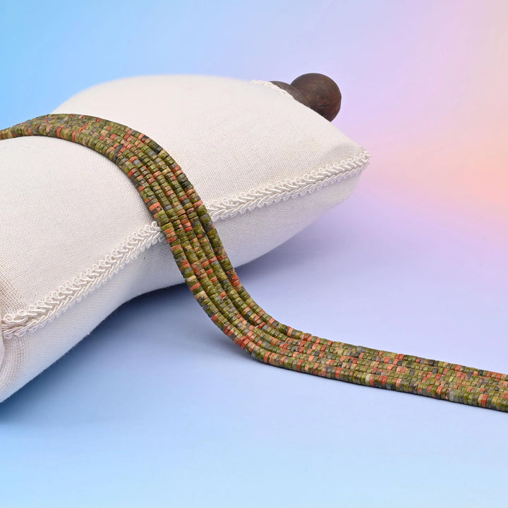 Natural Unakite Smooth Heishi Disc Gemstone Beads, Size 1x4mm Beads, DIY Jewelry Making Beads, 15.5 Inches Per Strand - Mycrazycrystal