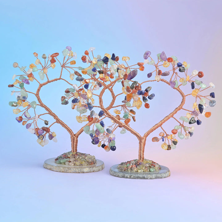5" Crystal Tree of Life, Slice Agate Base, Gemstone Tree, Heart Shape Copper Wire Branches, Gift - Mycrazycrystal