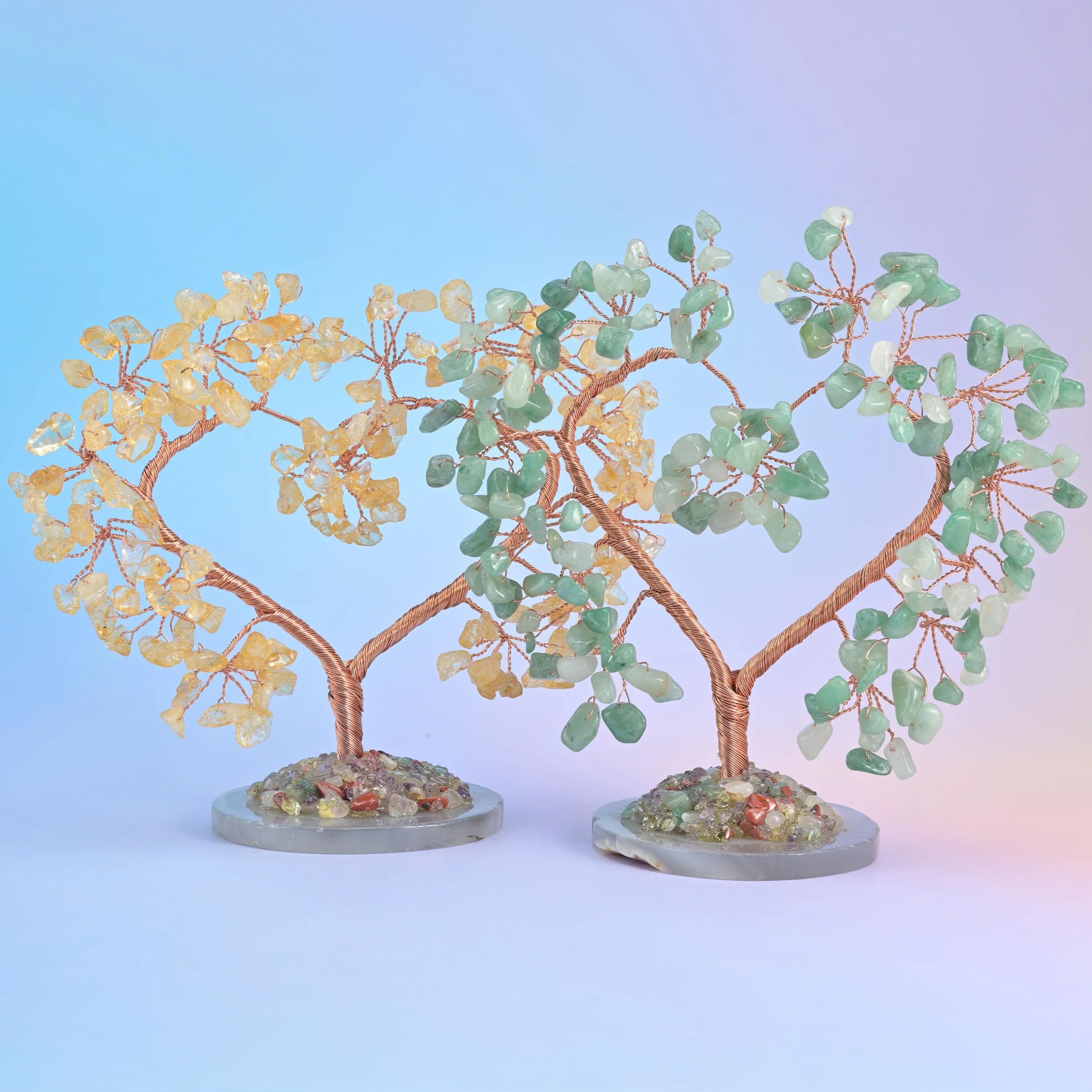 5" Crystal Tree of Life, Slice Agate Base, Gemstone Tree, Heart Shape Copper Wire Branches, Gift - Mycrazycrystal