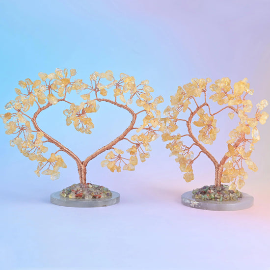 5" Crystal Tree of Life, Slice Agate Base, Gemstone Tree, Heart Shape Copper Wire Branches, Gift - Mycrazycrystal