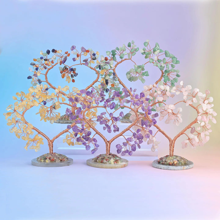 5" Crystal Tree of Life, Slice Agate Base, Gemstone Tree, Heart Shape Copper Wire Branches, Gift - Mycrazycrystal