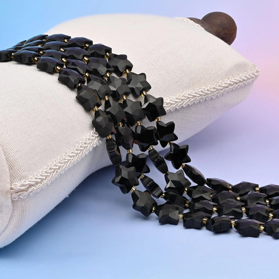 Natural Black Obsidian 5 Pointed Star Faceted Gemstone Beads, 14mm Star Gemstone Bead, DIY Jewelry Making Beads, 15.5 Inches Per Strand - Mycrazycrystal
