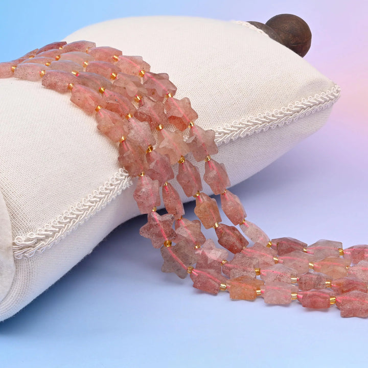 Natural Strawberry Quartz 5 Pointed Star Faceted Gemstone Beads, 14mm Star Gemstone Bead, DIY Jewelry Making Beads, 15.5 Inches Per Strand - Mycrazycrystal