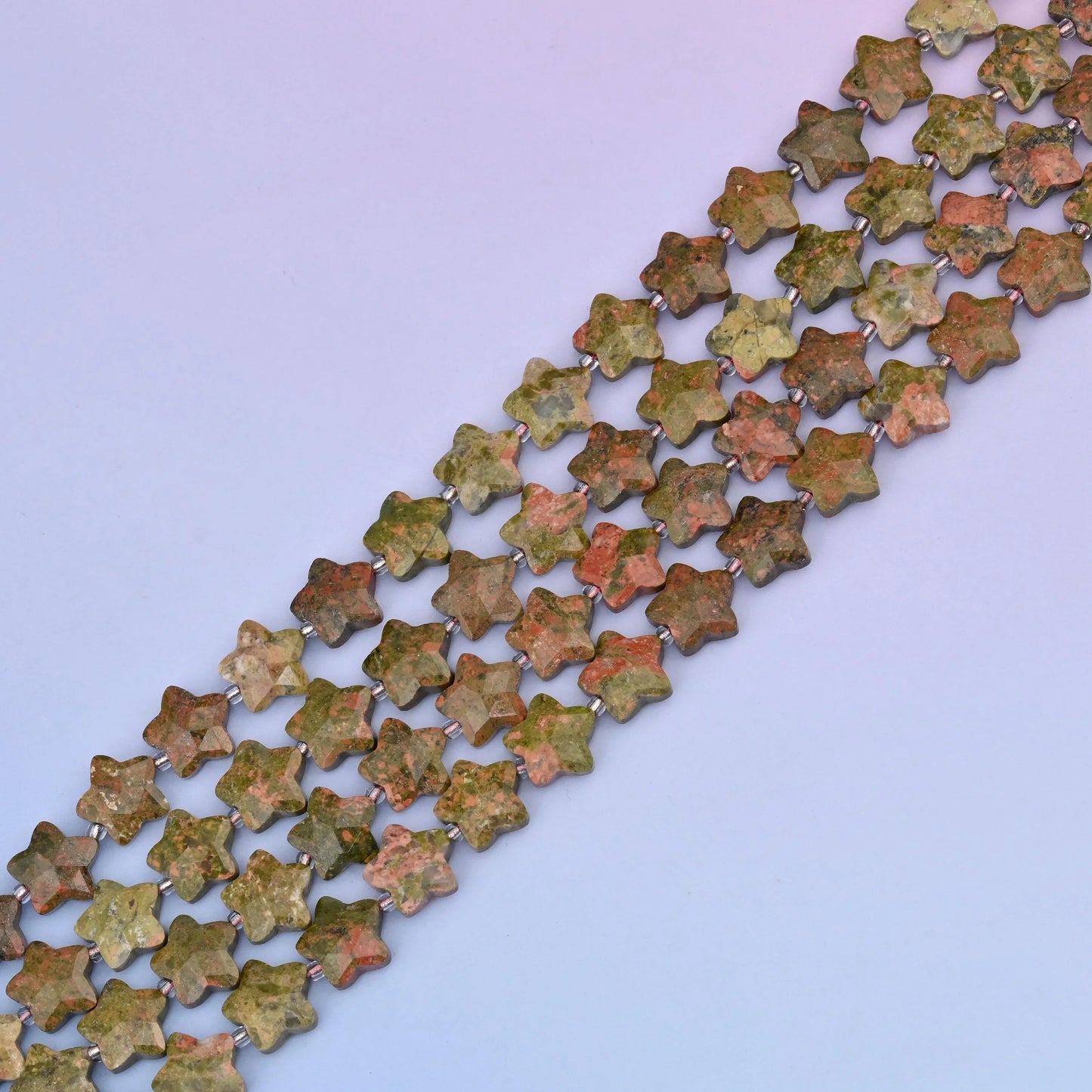 Natural Unakite 5 Pointed Star Faceted Gemstone Beads, 14mm Star Gemstone Bead, DIY Jewelry Making Beads, 15.5 Inches Per Strand - Mycrazycrystal