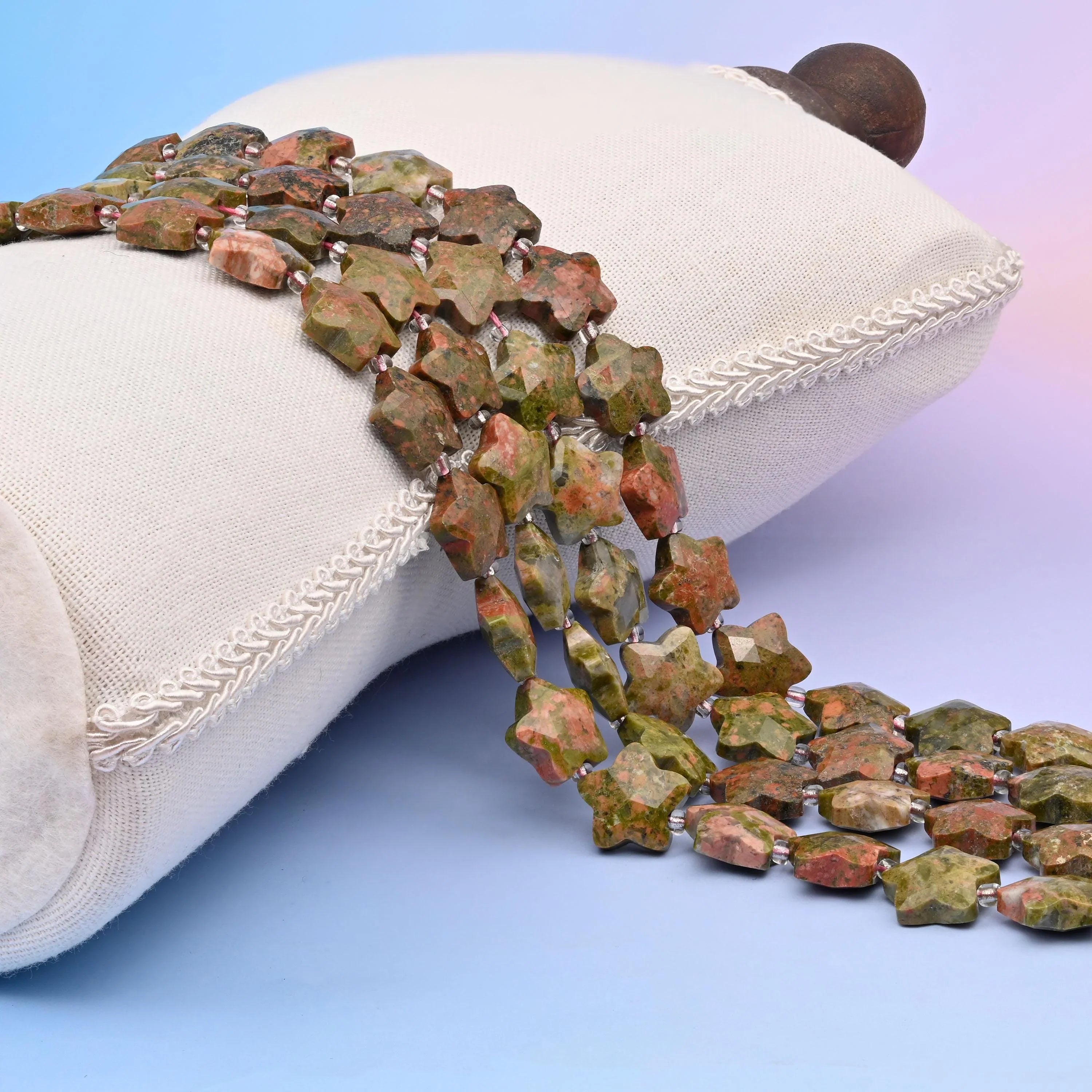 Natural Unakite 5 Pointed Star Faceted Gemstone Beads, 14mm Star Gemstone Bead, DIY Jewelry Making Beads, 15.5 Inches Per Strand - Mycrazycrystal