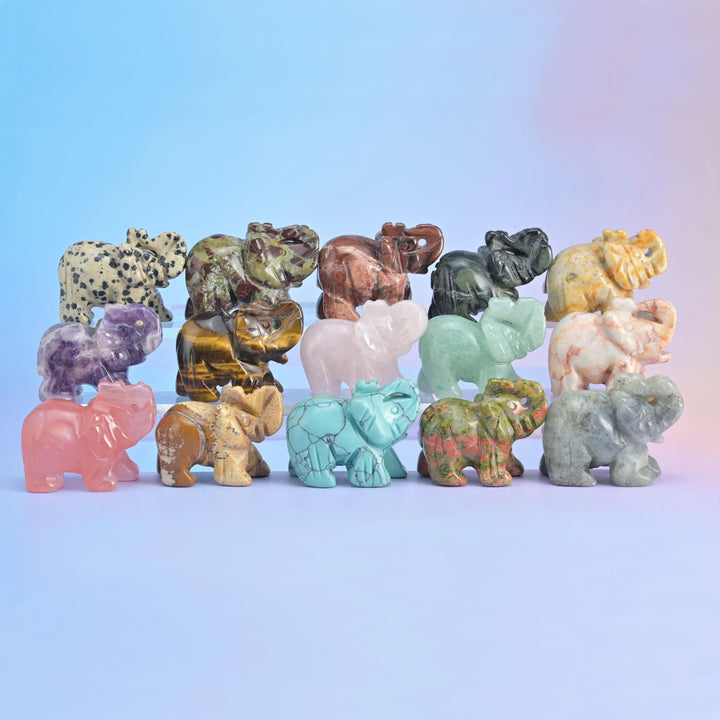 1.5" 2" Cute Small Elephant Crystal Carving Figurine, Random Pick of 3 or 5 - Mycrazycrystal