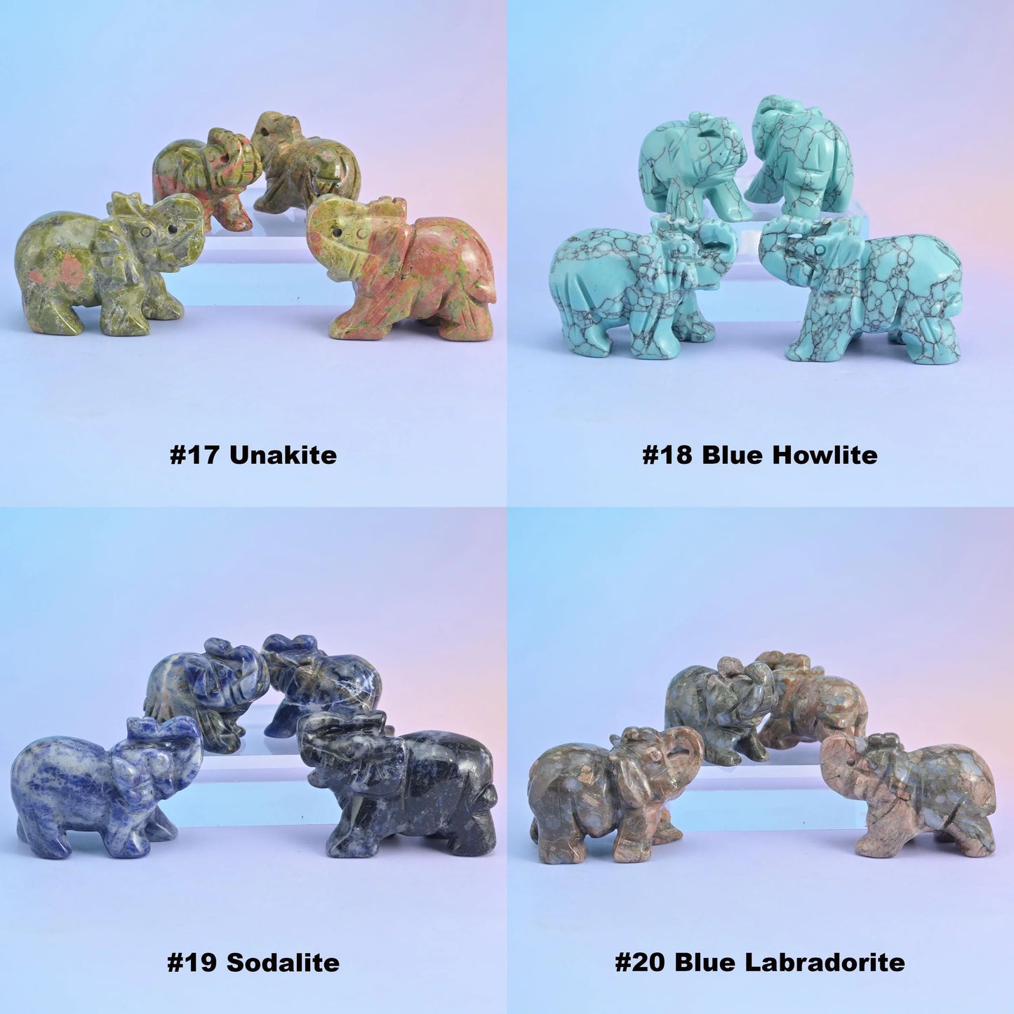 1.5" 2" Cute Small Elephant Crystal Carving Figurine, Random Pick of 3 or 5 - Mycrazycrystal