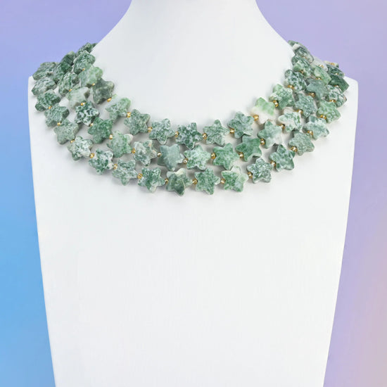 Natural Moss Tree Agate 5 Pointed Star Faceted Gemstone Beads, Size 14mm - Mycrazycrystal