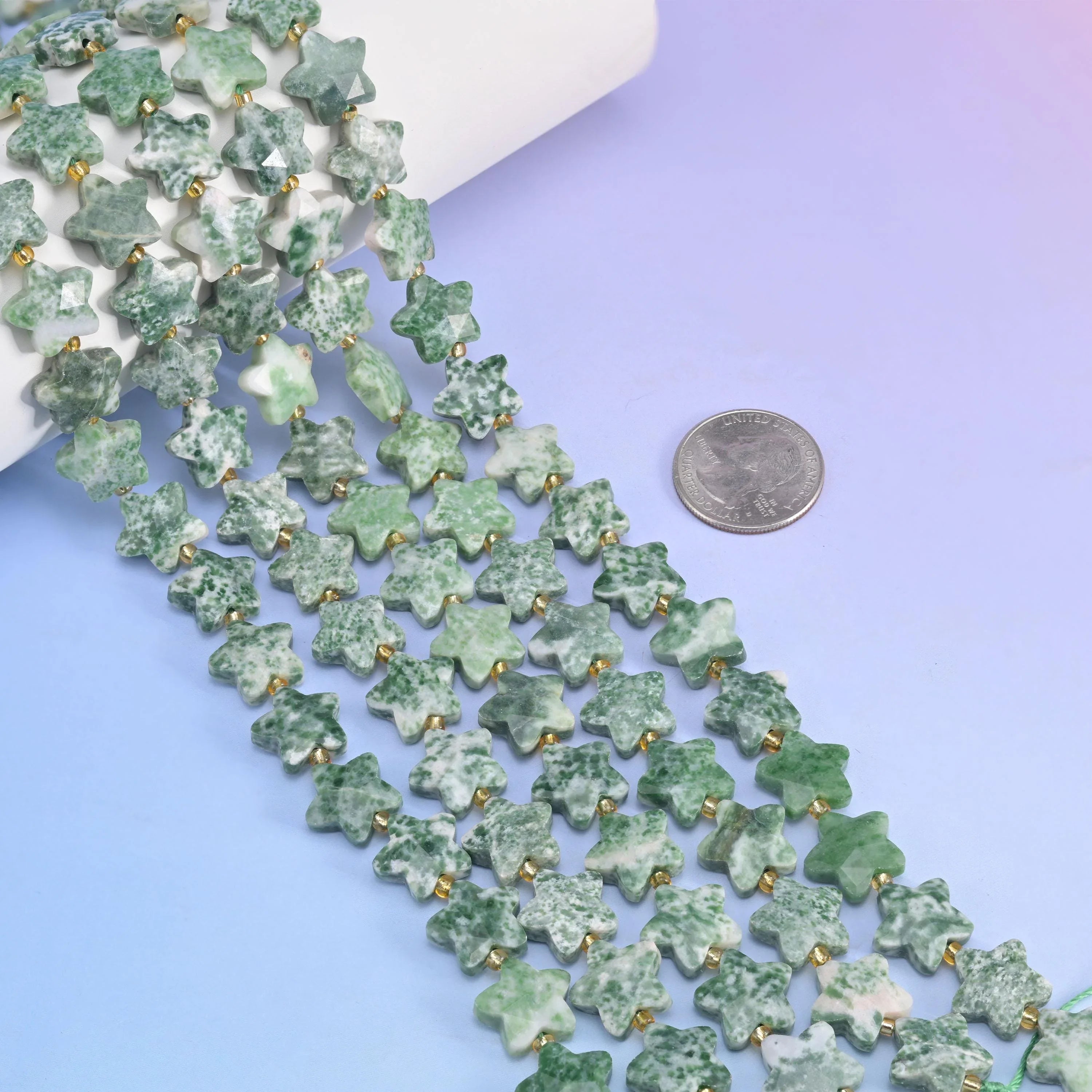 Natural Moss Tree Agate 5 Pointed Star Faceted Gemstone Beads, Size 14mm - Mycrazycrystal