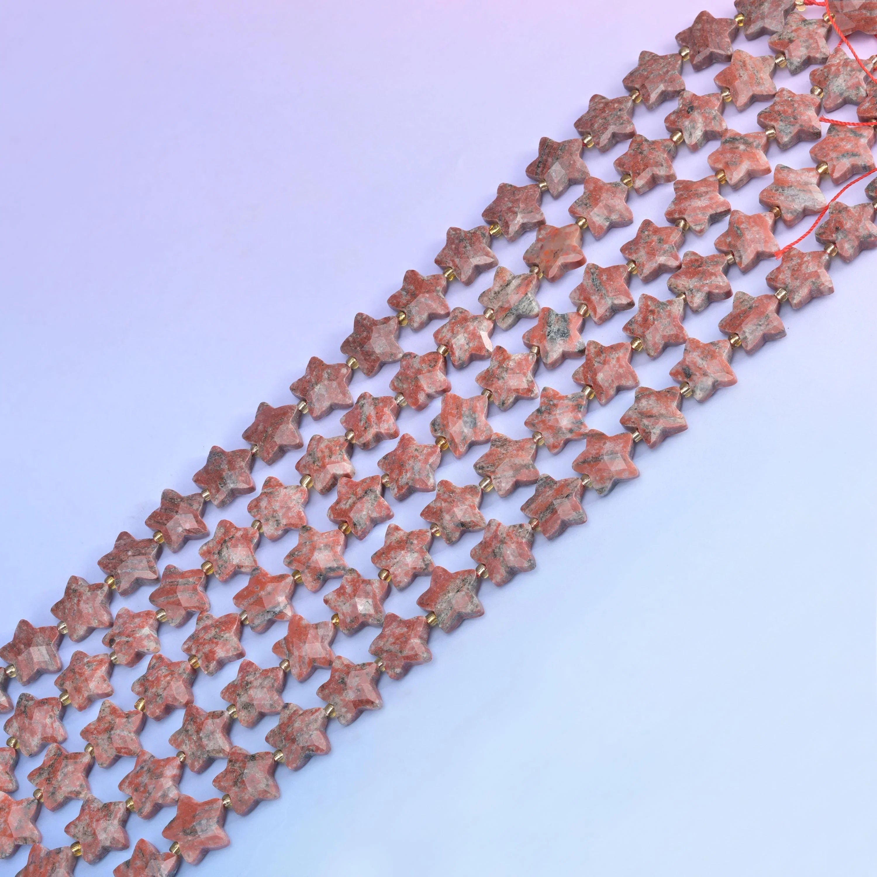 Natural Red Sesame Jasper 5 Pointed Star Faceted Gemstone Beads, Size 14mm - Mycrazycrystal