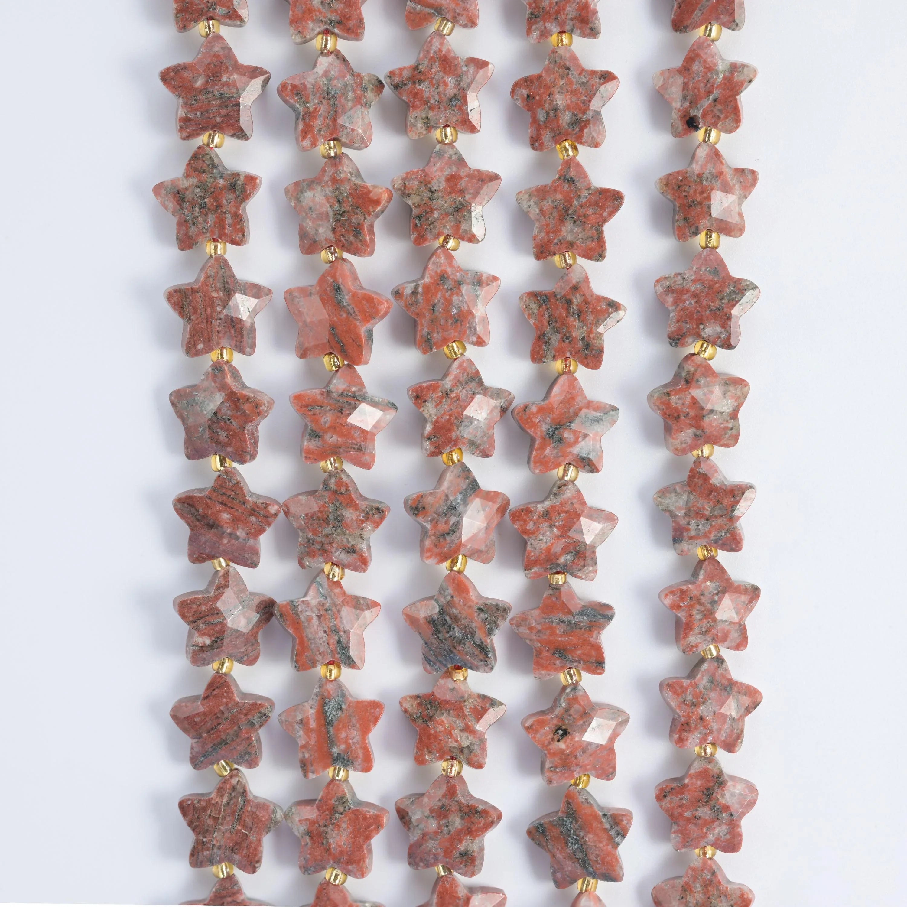 Natural Red Sesame Jasper 5 Pointed Star Faceted Gemstone Beads, Size 14mm - Mycrazycrystal