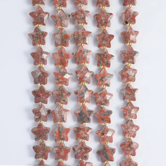 Natural Red Sesame Jasper 5 Pointed Star Faceted Gemstone Beads, Size 14mm - Mycrazycrystal
