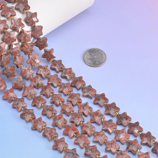 Natural Red Sesame Jasper 5 Pointed Star Faceted Gemstone Beads, Size 14mm - Mycrazycrystal