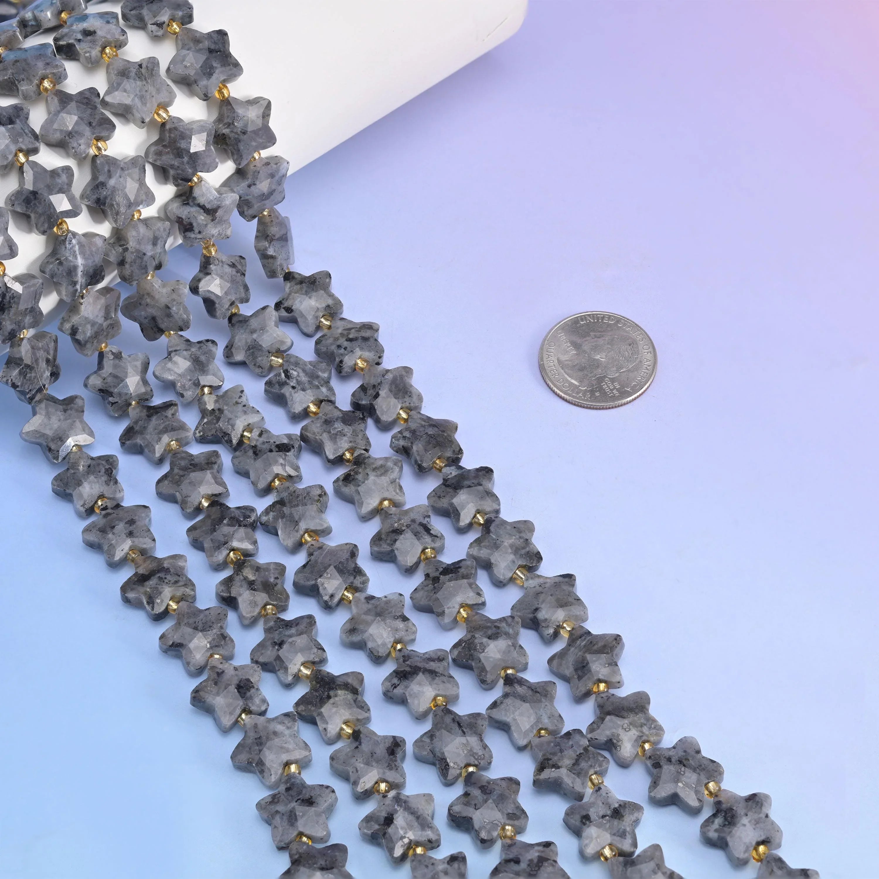 Natural Black Labradorite 5 Pointed Star Faceted Gemstone Beads, Size 14mm - Mycrazycrystal