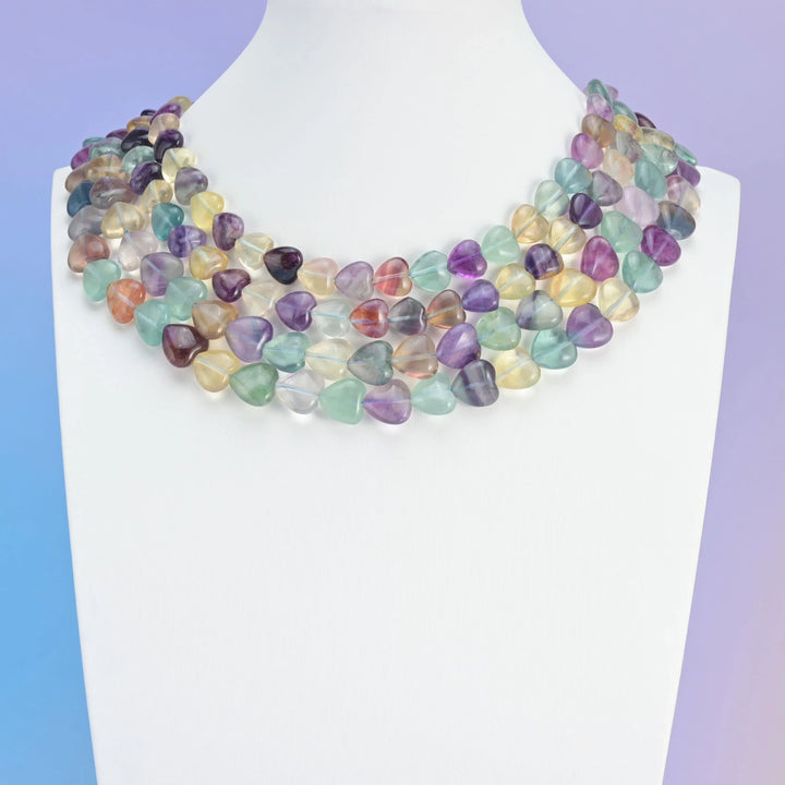 Natural Rainbow Fluorite Smooth Heart Gemstone Bead, Size 10mm, 12mm - Mycrazycrystal