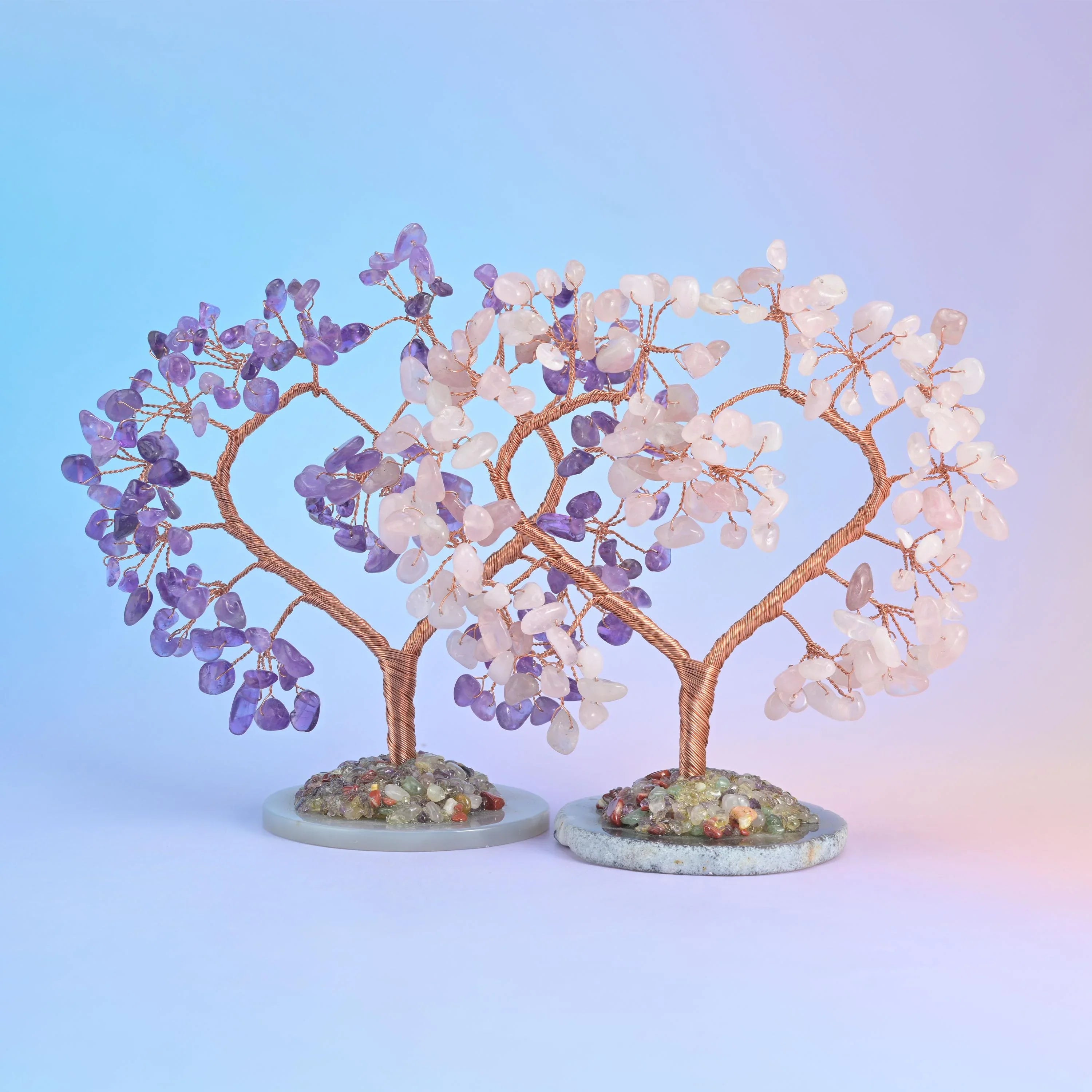 5" Crystal Tree of Life, Slice Agate Base, Gemstone Tree, Heart Shape Copper Wire Branches, Gift - Mycrazycrystal