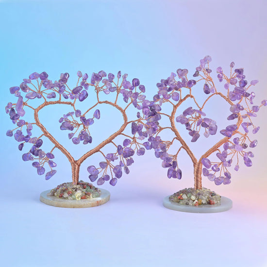 5" Crystal Tree of Life, Slice Agate Base, Gemstone Tree, Heart Shape Copper Wire Branches, Gift - Mycrazycrystal