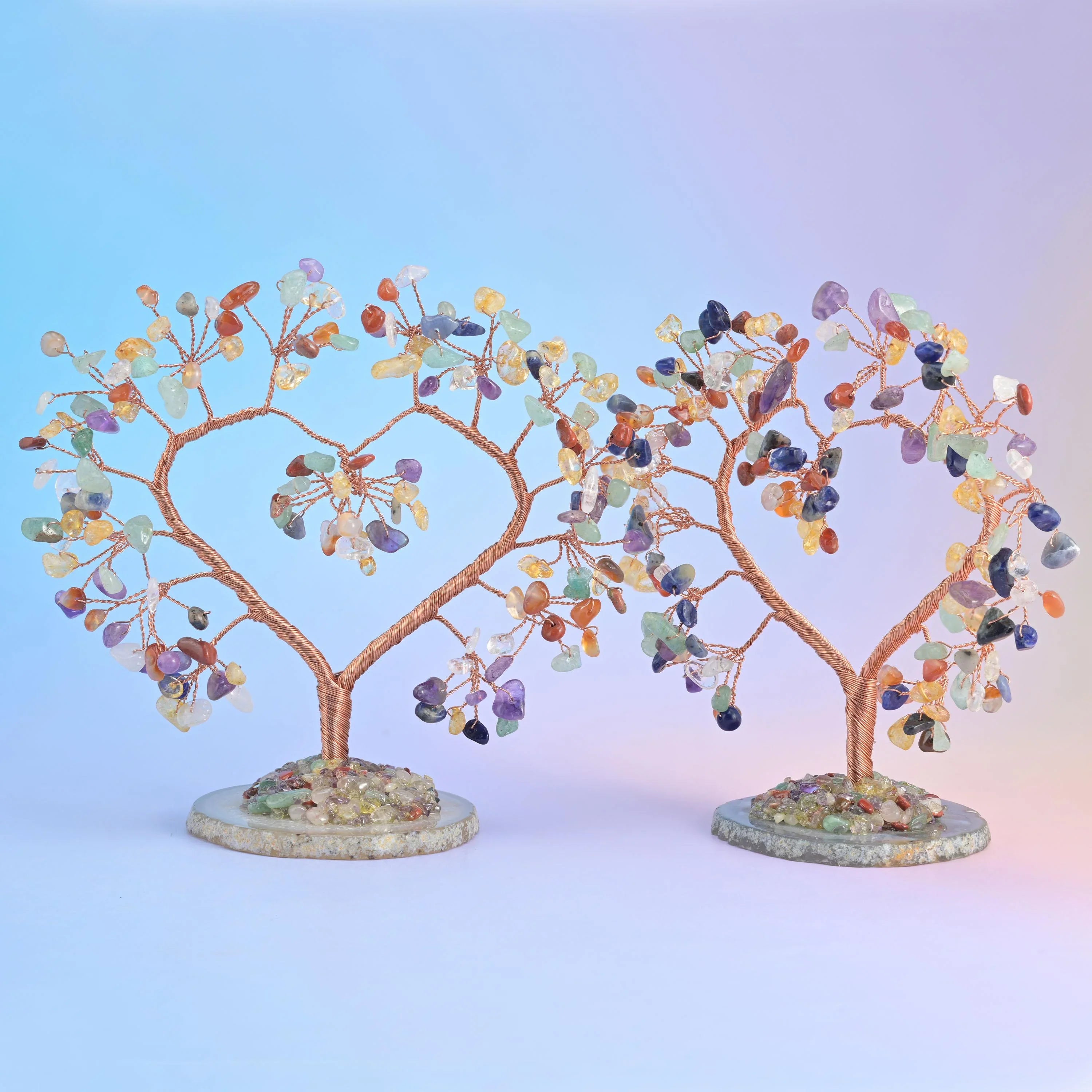 5" Crystal Tree of Life, Slice Agate Base, Gemstone Tree, Heart Shape Copper Wire Branches, Gift - Mycrazycrystal