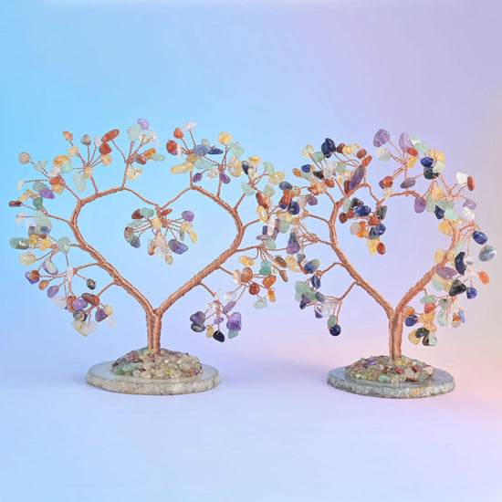 5" Crystal Tree of Life, Slice Agate Base, Gemstone Tree, Heart Shape Copper Wire Branches, Gift - Mycrazycrystal