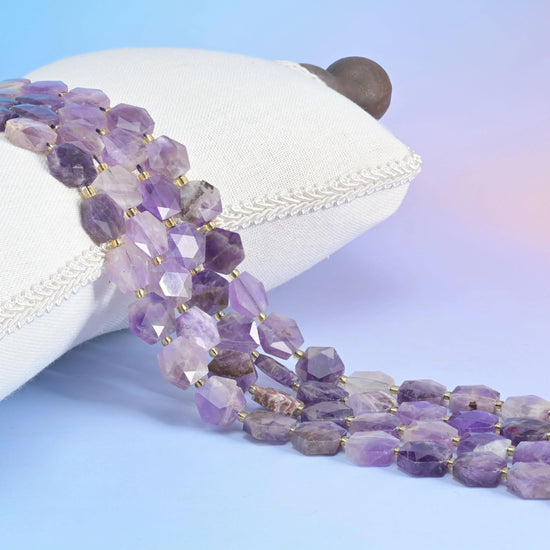 Natural Amethyst Flat Hexagon Faceted Gemstone Beads, Size 12mm - Mycrazycrystal