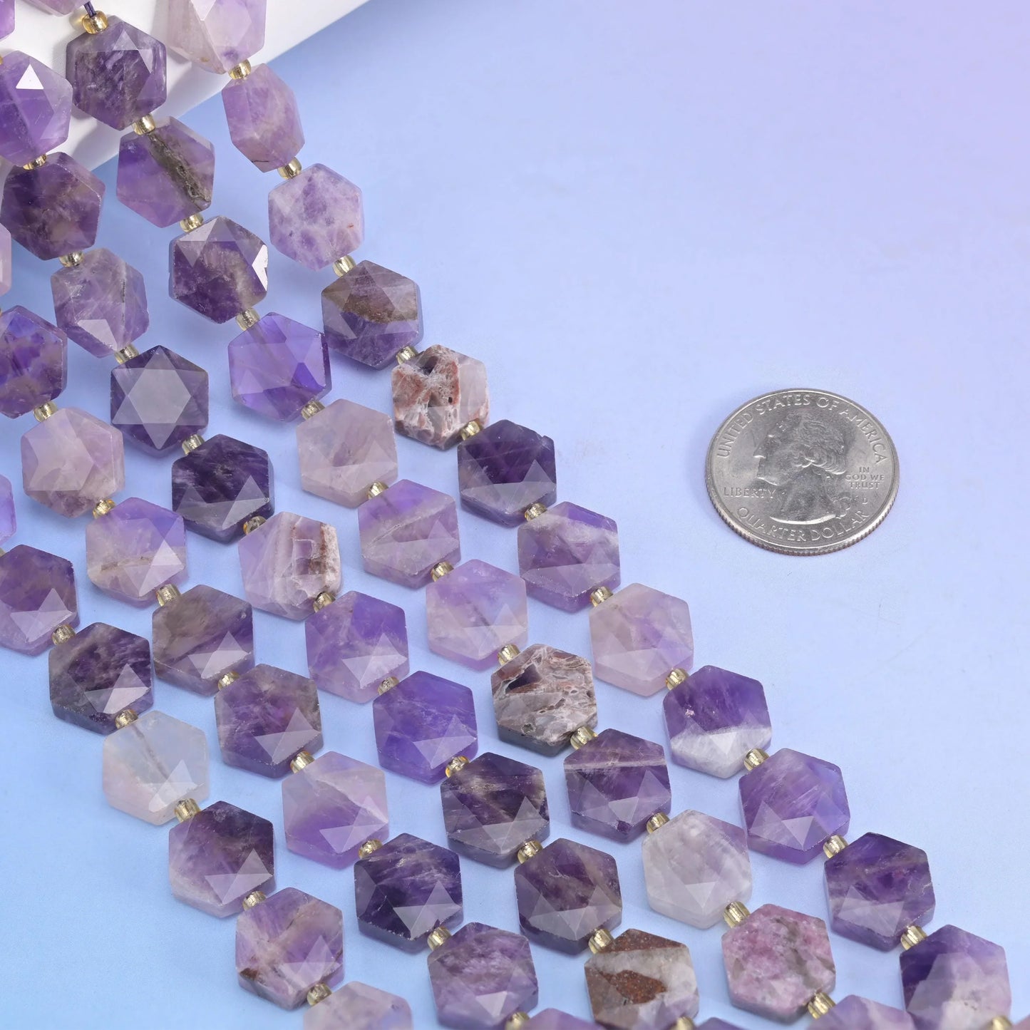 Natural Amethyst Flat Hexagon Faceted Gemstone Beads, Size 12mm - Mycrazycrystal