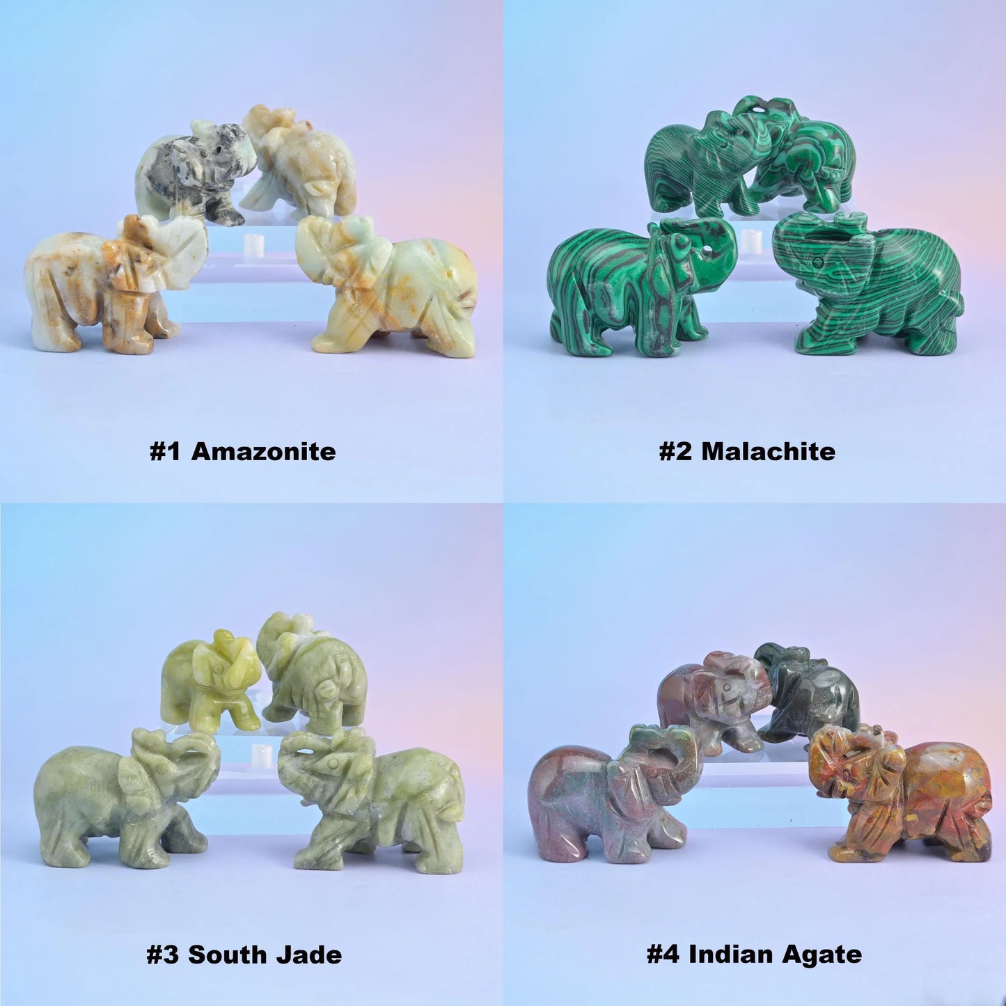 1.5" 2" Cute Small Elephant Crystal Carving Figurine, Random Pick of 3 or 5 - Mycrazycrystal