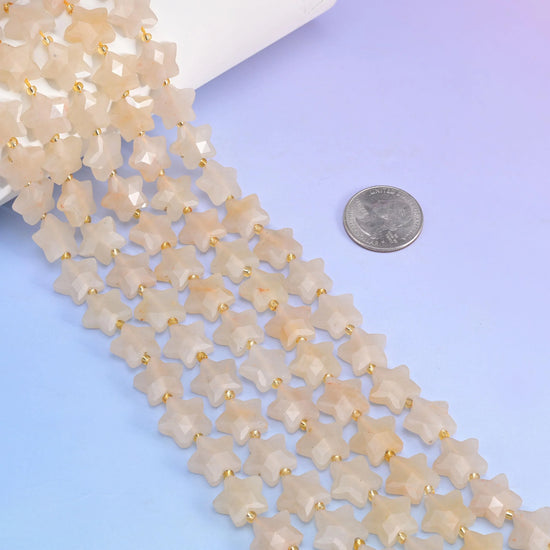 Natural Yellow Jade 5 Pointed Star Faceted Gemstone Beads, Size 14mm - Mycrazycrystal