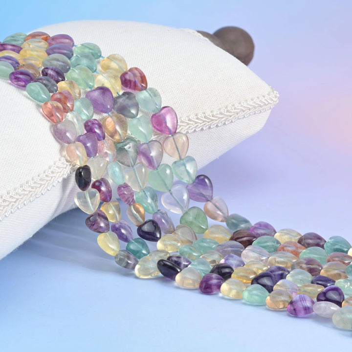 Natural Rainbow Fluorite Smooth Heart Gemstone Bead, Size 10mm, 12mm - Mycrazycrystal