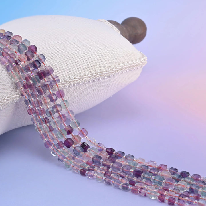 Natural Rainbow Fluorite Faceted Cube Gemstone Bead, Size 4mm, 6mm - Mycrazycrystal