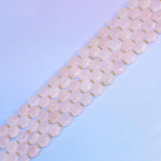 Natural Rose Quartz Flat Hexagon Faceted Gemstone Beads, Size 12mm - Mycrazycrystal