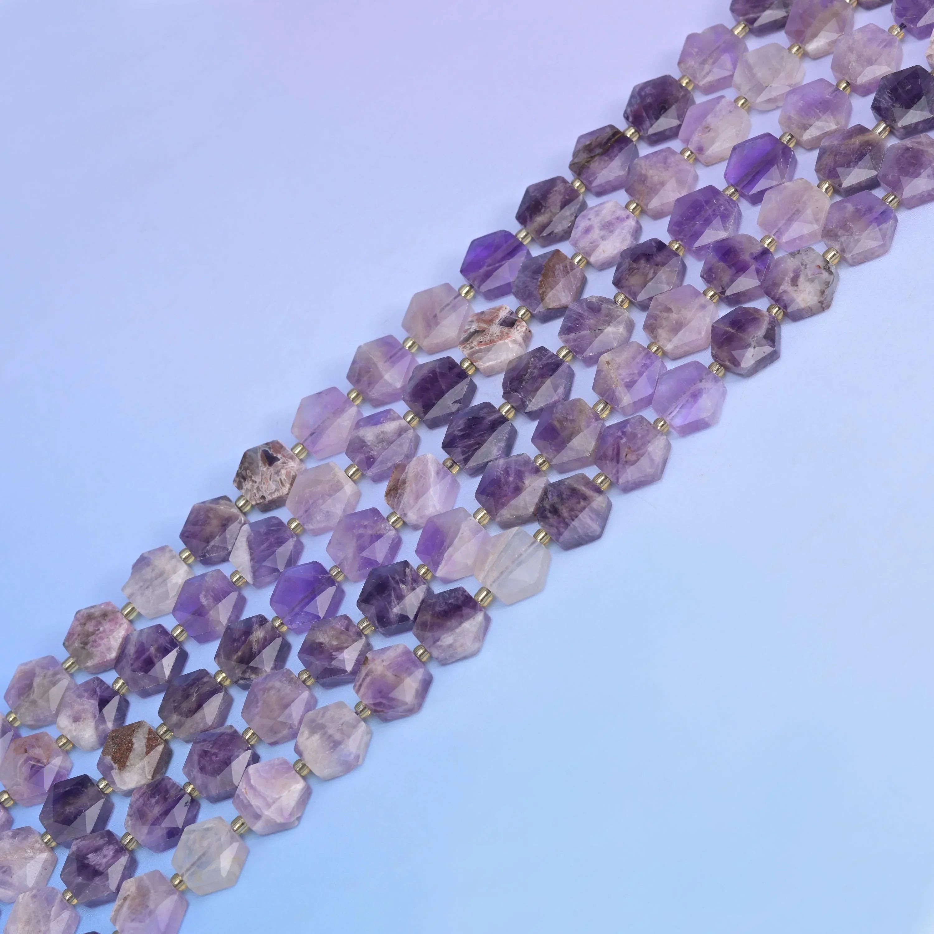 Natural Amethyst Flat Hexagon Faceted Gemstone Beads, Size 12mm - Mycrazycrystal
