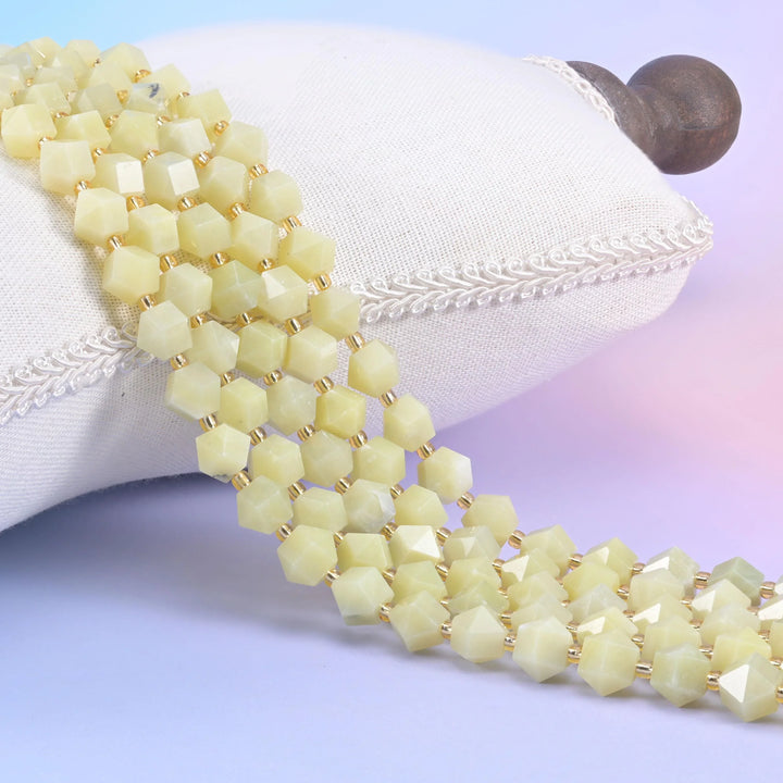 Lemon Jade Faceted Diamond Rhombus Beads Size 10mm Jewelry Making 15.5 Inch Strand