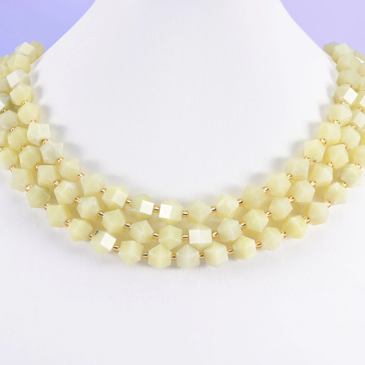 Lemon Jade Faceted Diamond Rhombus Beads Size 10mm Jewelry Making 15.5 Inch Strand