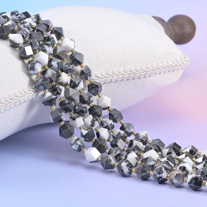 Zebra Jasper Faceted Diamond Rhombus Beads Size 10mm Jewelry Making 15.5 Inch Strand