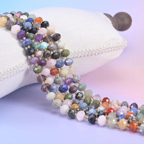 Colorful Assorted Gemstone Faceted Rondelle Beads Size 6x10mm Jewelry Making 15.5 Inch Strand