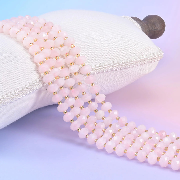 Rose Quartz Faceted Rondelle Beads Size 6x10mm Jewelry Making 15.5 Inch Strand
