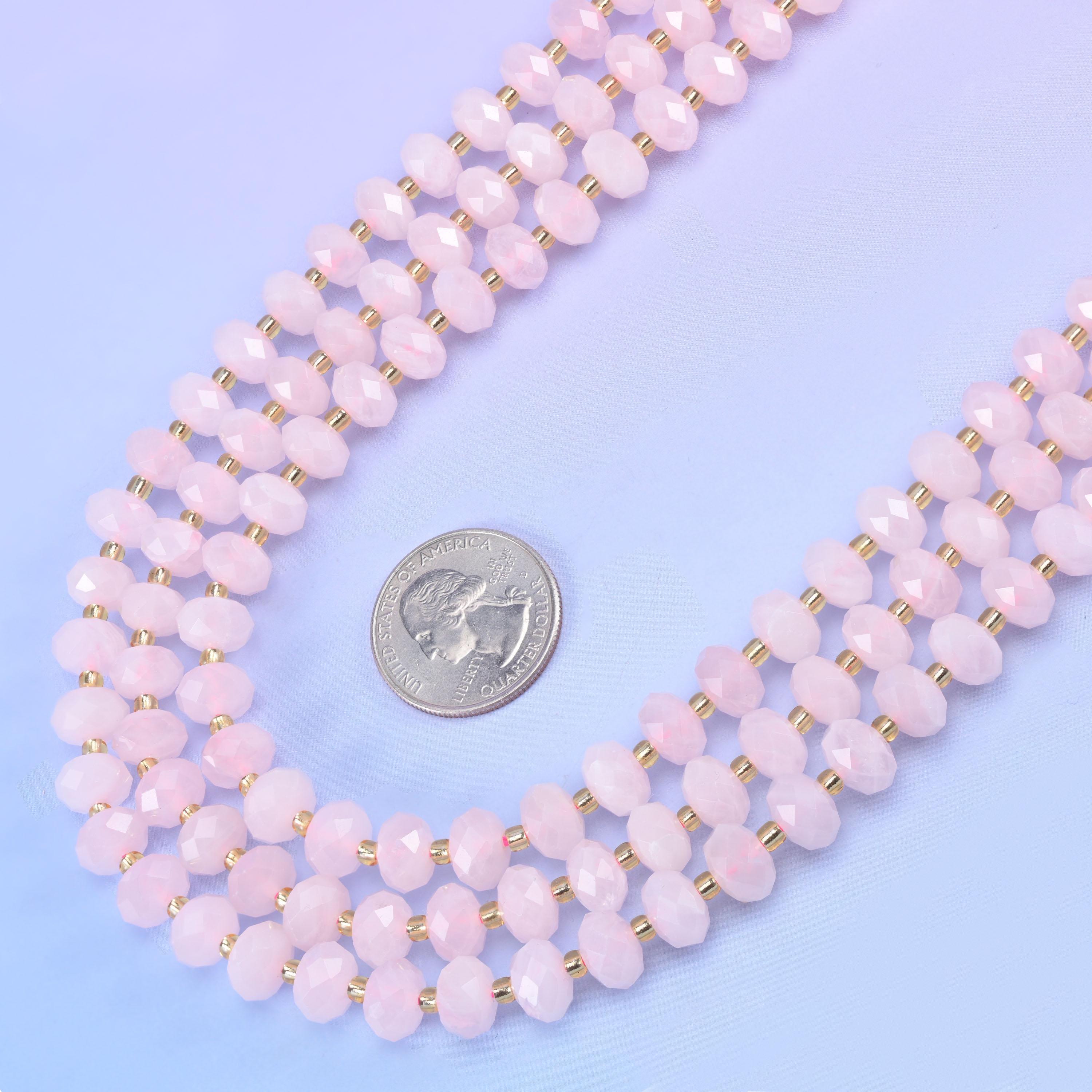 Rose Quartz Faceted Rondelle Beads Size 6x10mm Jewelry Making 15.5 Inch Strand